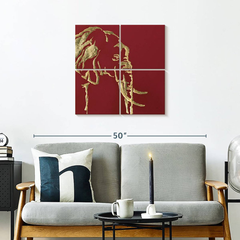 Brampt Gilded Elephant On Red, 26'' H x 26'' W