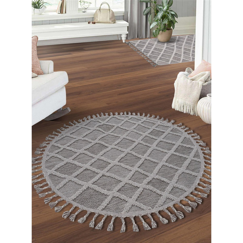 Luxurious Round Area Rug, Grey, 39.4 inches Diameter | 100% Polypropylene, 1.5 lbs/sq ft | Pile Height: 0.3 inches, Durable Jute Sole | Perfect for Living Room, Bedroom, and Modern Home Decor