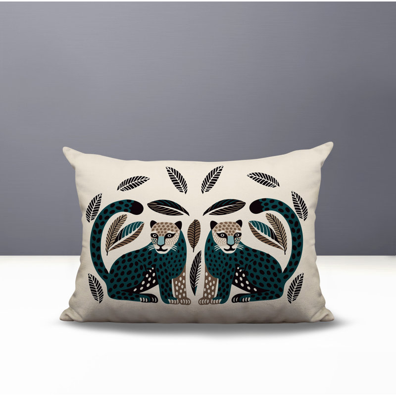 Coussin lombaire réversible Ayra Leopard, Rectangle H 14 po x l 20 po, Émeraude
