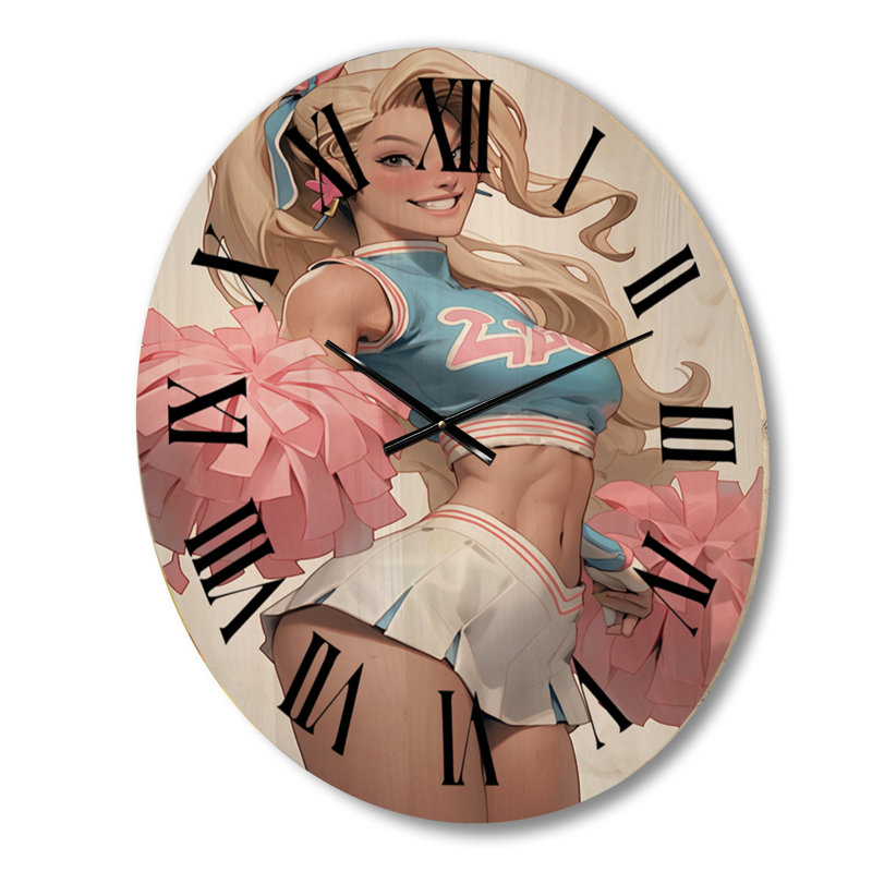 Playful Dancing Cheerleader III - Woman Flapper Oversized Wood Wall Clock, Petit