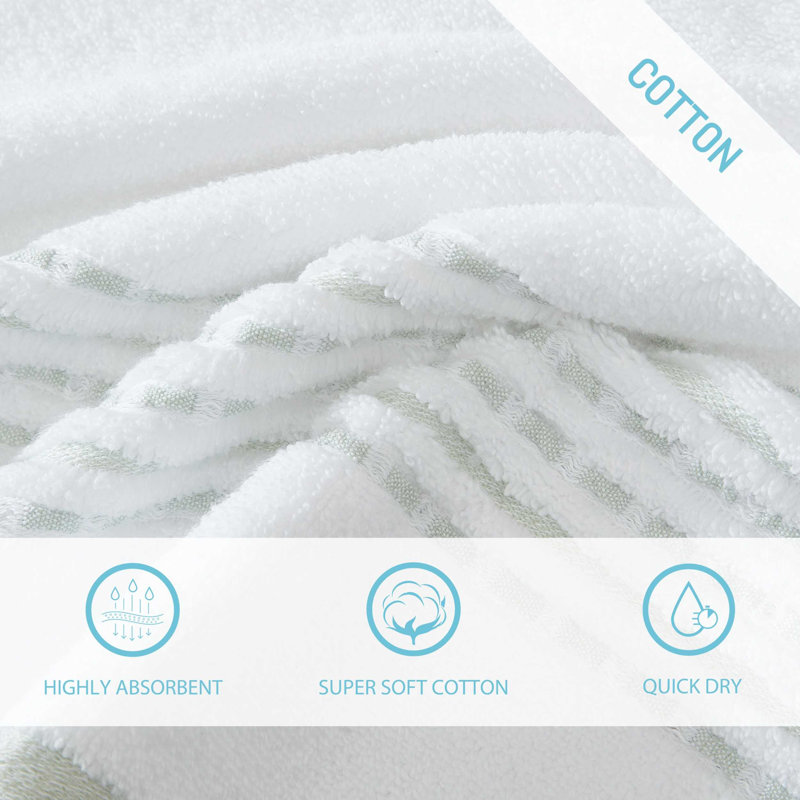 Cliff Side Cotton 3 Piece Towel Set, White/Green