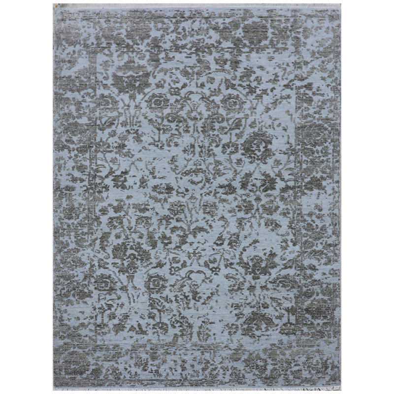 Hand Woven Wool Floral Area Rug, Rectangle 6' x 9'