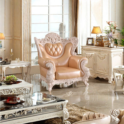 Fauteuil en cuir véritable capitonné European Luxury