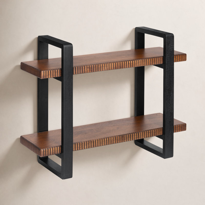 Tablettes murales en bois massif Urbana, Noyer