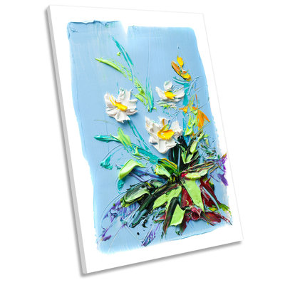 Blue Daisy Floral Flowers - Wrapped Canvas Art Prints