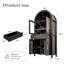 Armoire de cuisine 71 po en bois aggloméré noir avec porte en verre arquée, tablettes réglables et porte de grange pour le rangement de la salle à manger