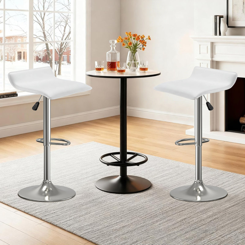 Ensemble de 2 tabourets de bar en cuir Pu Modern Airlift, Siège blanc / cadre argenté