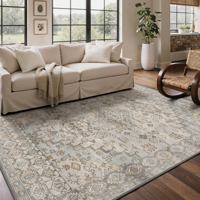Oriental Neutral Taupe / Gray Machine Washable Non-Slip Indoor Area Rug