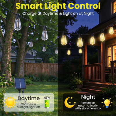 Guirlande lumineuse solaire d'extérieur de 9,75 m (32 pi), 25 ampoules DEL blanc chaud avec télécommande, 8 modes d'éclairage, résistante aux intempéries, idéale pour la décoration de terrasse, de jardin, de mariage, de Noël et de fêtes.
