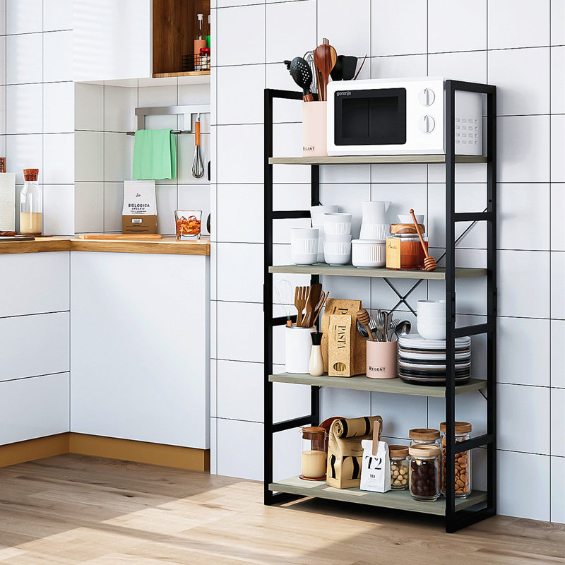 Fontenot Iron Etagere Bookcase, 4-Tier Open Industrial Style Shelf, Industrial Brown/Black