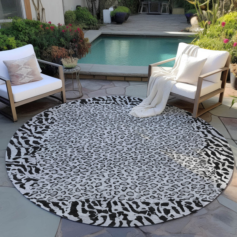 Machine Washable Indoor/Outdoor Claudian ACN1230 Gray Rug, Round 8'