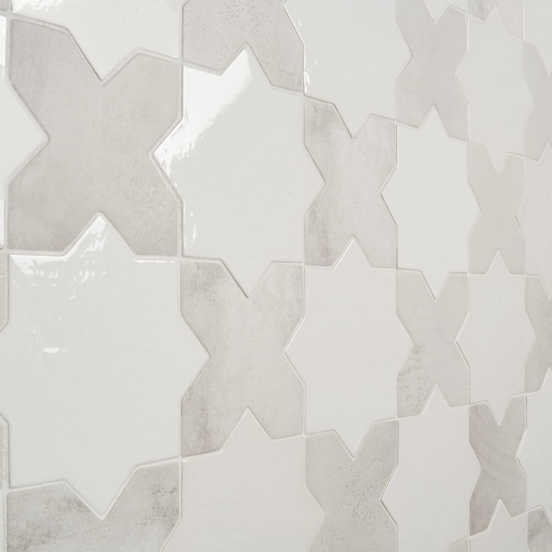 Souk Star-Crossed 6.1" x 11.9" Terracotta Look Porcelain Floor & Wall Tile (8.26 Sq. Ft. / Case), Polished White and White