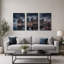 Ensemble d'illustrations murales sur toile Illuminated City Skyline Reflection in Water and Cloudy Sky-133447513