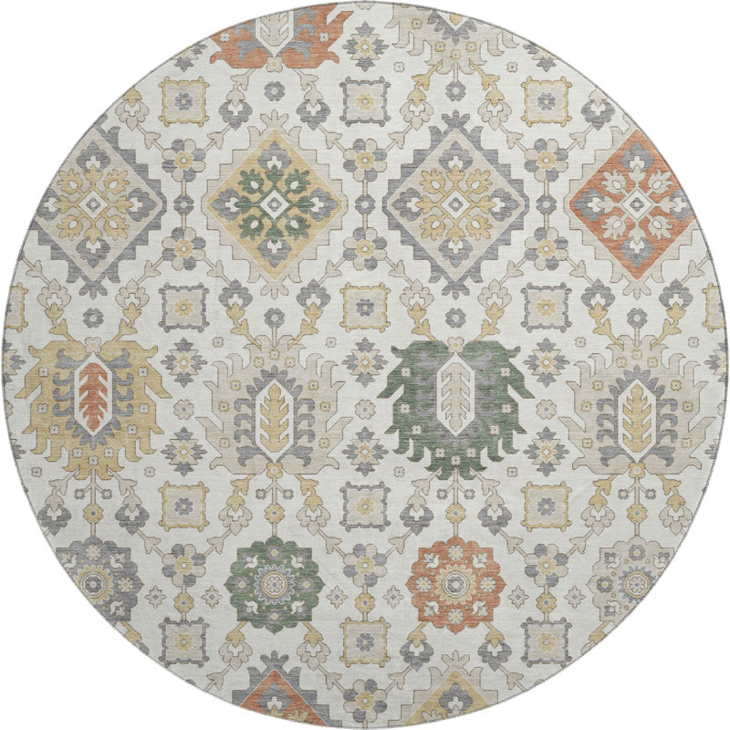 Premium Machine Washable Mayfield AMF2200 bohemian Rug, Ivory, 8' Round