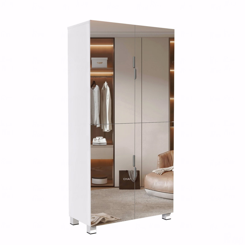 Armoire à chaussures, 50 po, tablettes réglables, avec 4 portes miroir - 50 po de rangement pour le hall d'entrée, avec trous de ventilation, peut contenir 24 à 32 paires (taille 15)