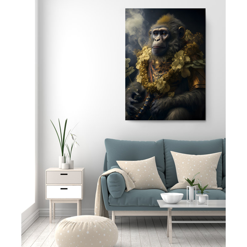 " Warrior Monkey With Flowers ", 24" H x 16" W x 1" D