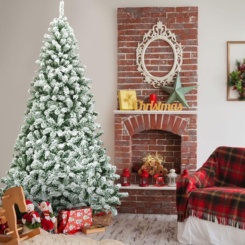 Arbre de Noël artificiel pin floqué, H 7,5 pi
