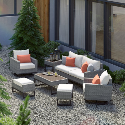 Sameko Premium All-Weather Wicker 5 - Person Patio Conversation Sets with Sunbrella® Cushions
