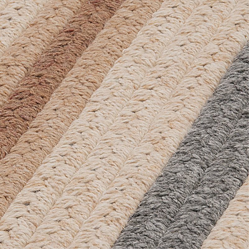 Tapis à rayures réversibles en mélange de laine bleu / brun / beige clair Chung, Carré 8 pi