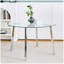 Table de salle à manger moderne et minimaliste en verre ROND, plateau de table en verre transparent et pieds en métal chromé