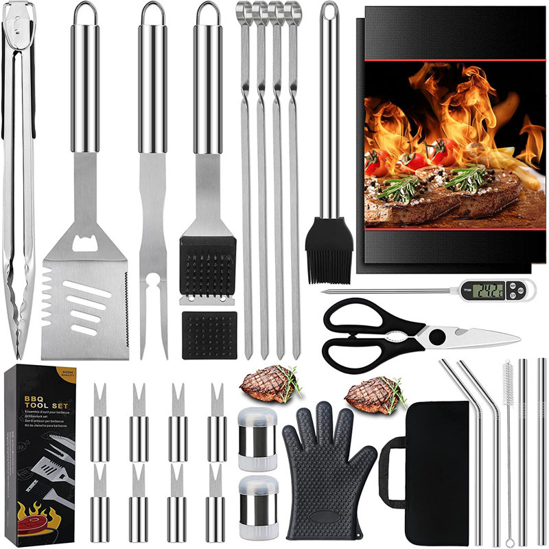 Ensemble d'outils de barbecue 31 pièces, Argent