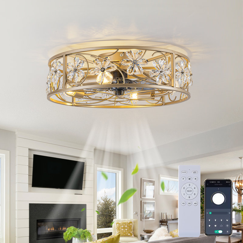 20.5inch 4 - Light Crystal Reversible Caged Ceiling Fan With Light Kit And Remote Control