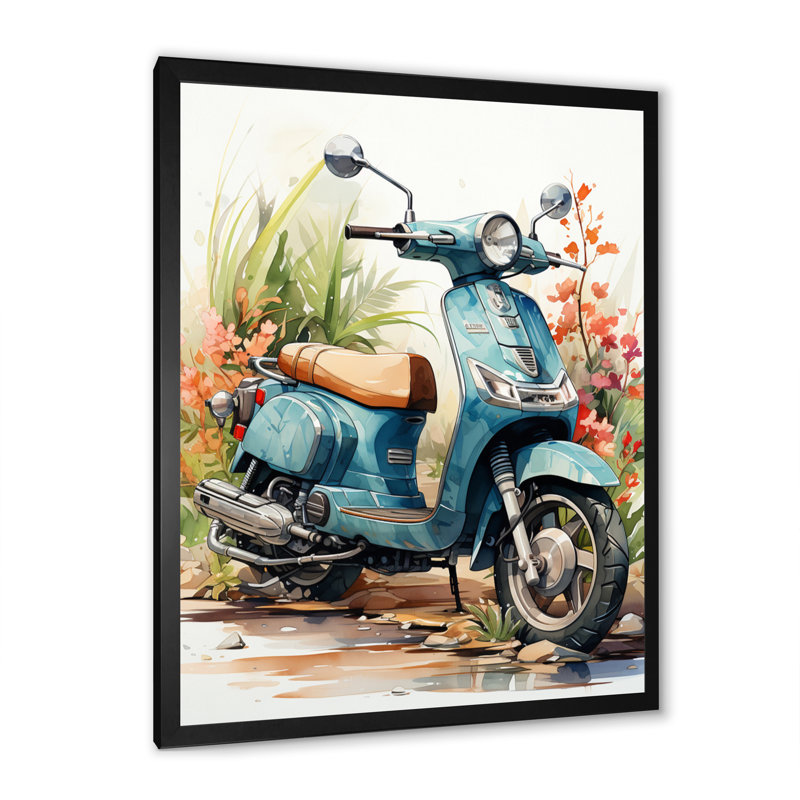 Décoration murale bleue Scooter côtier I - Scooter, Cadre photo noir, H 20 po x l 12 po x P 1 po