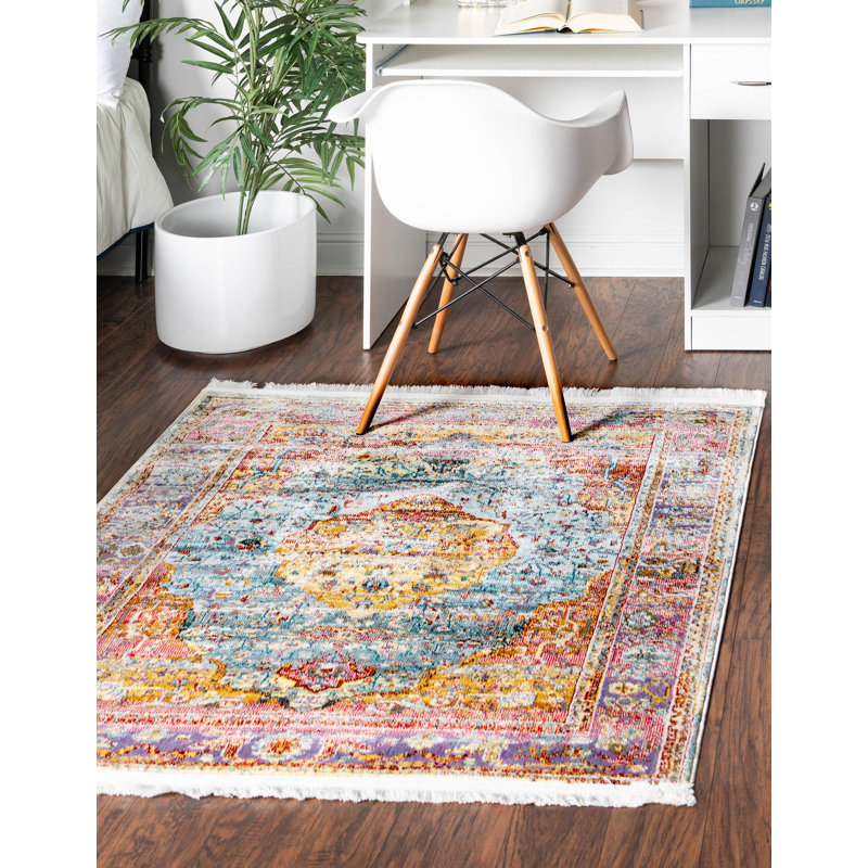 Tapis contemporain à motif de vagues multicolores, Carré 5 pi