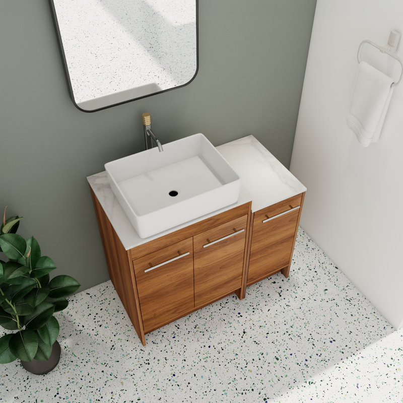 Meuble-lavabo simple 35,87 po Anghal avec plateau en pierre frittée Anghal