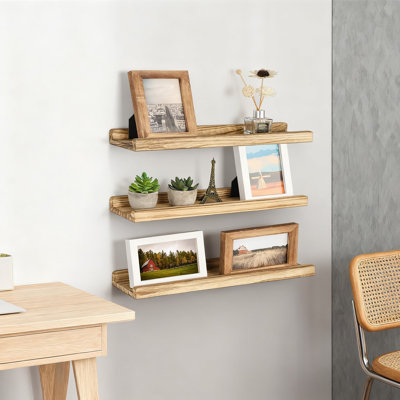 Ensemble de 3 tablettes flottantes, tablettes murales en bois avec rebord pour la présentation et le rangement, parfaites pour le salon, la chambre à coucher, la cuisine et l'organisation de la salle de bain