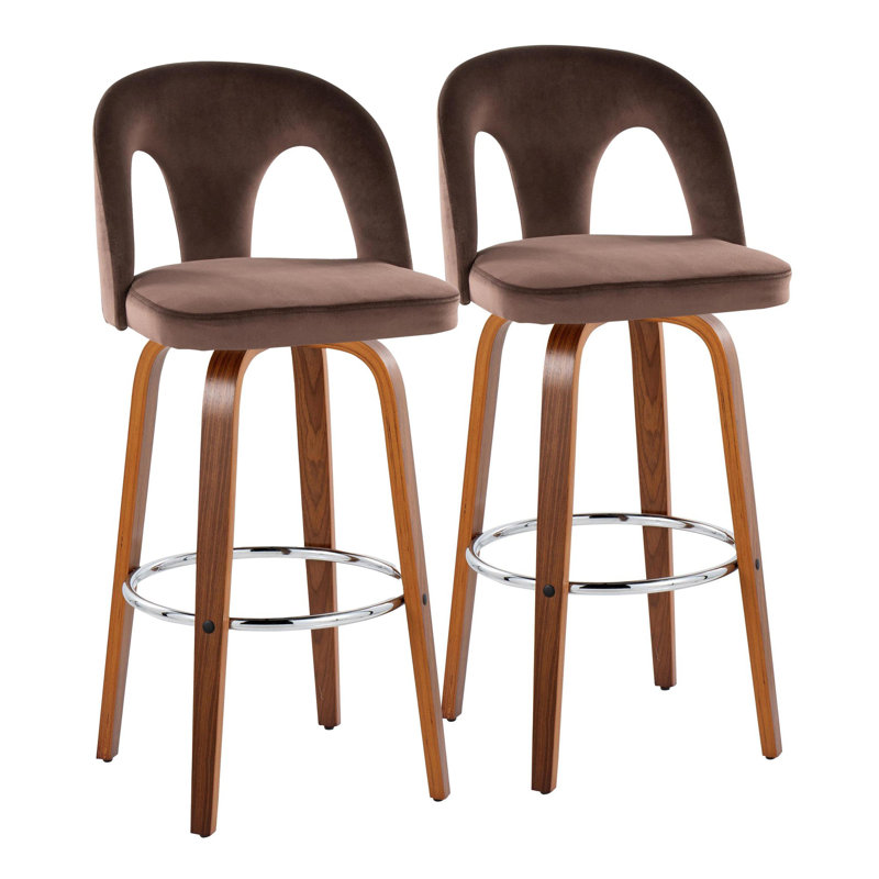 Tabouret de bar Ava, Tabouret de bar (siège d’une hauteur de 30 po), Noyer / chrome, Velours espresso