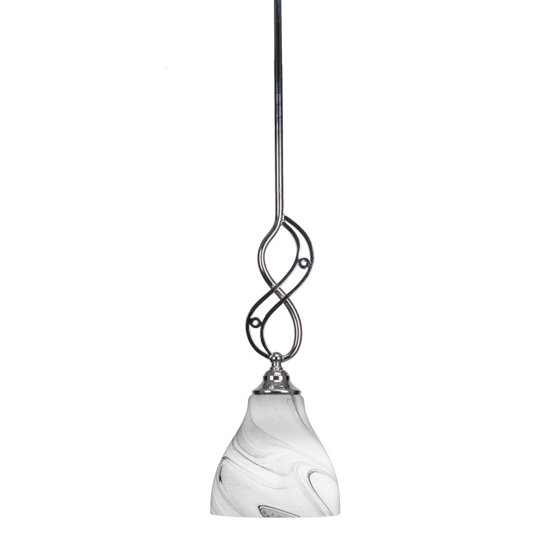 Mini-luminaire suspendu Alana-Rose avec finition chromée et verre tourbillon onyx de 6,25 po