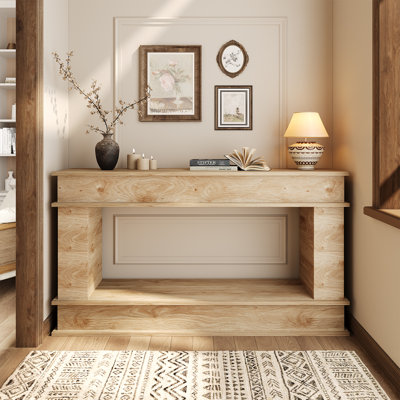 63" Narrow Farmhouse Console Table With Open Storage Shelves, Long Sofa Table For Entryway, Hallway, Or Behind The Couch