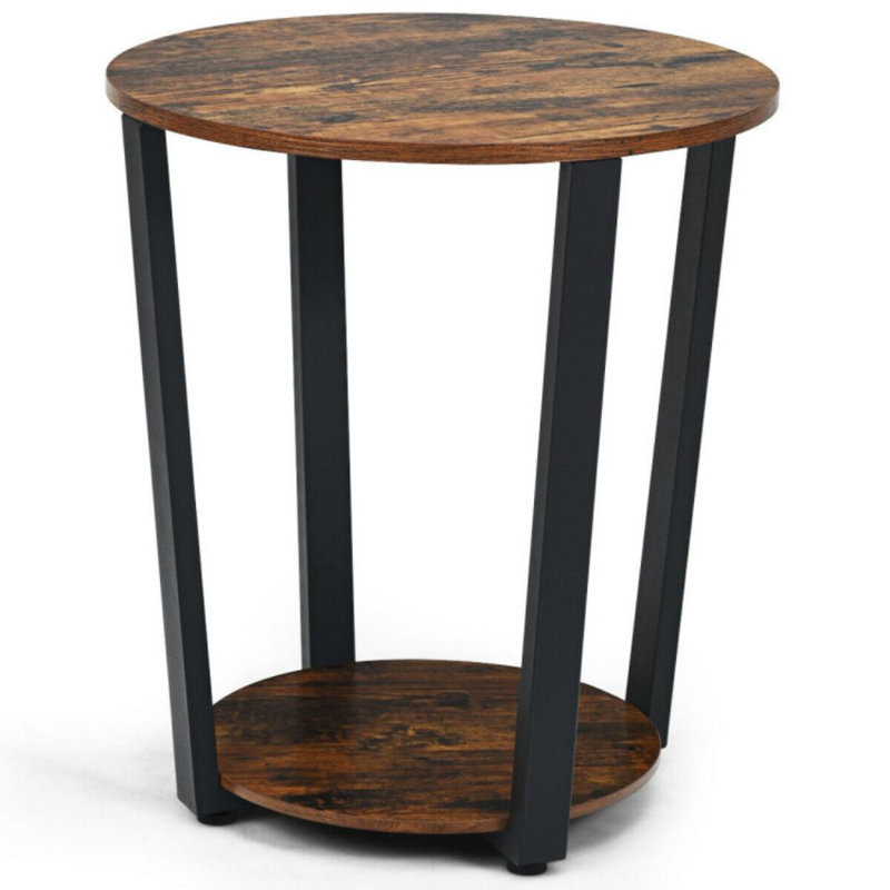 Table de bout ronde 17 étages à 2 étages avec tablette et structure en métal 17 Stories, Brun