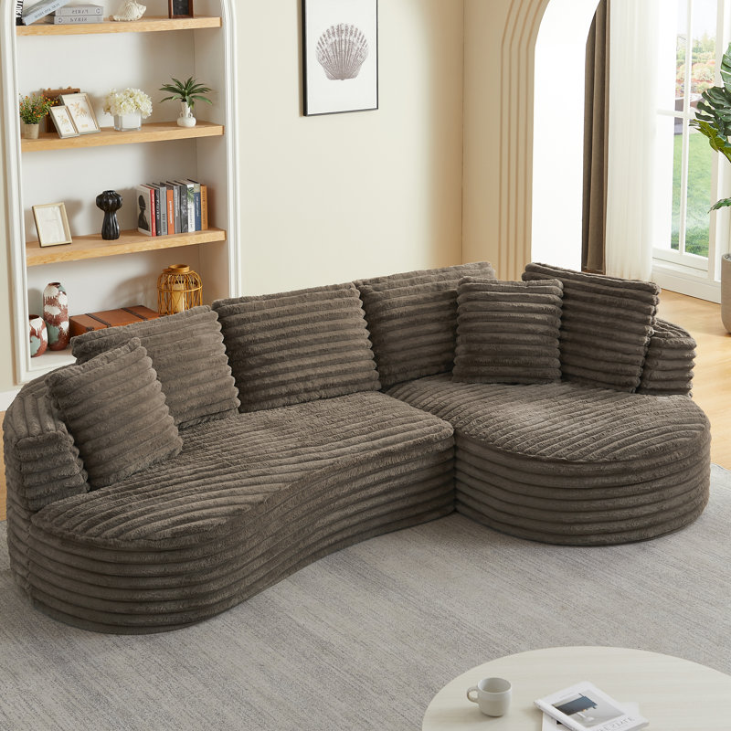Canapé modulaire moderne en L incurvé avec un design minimaliste et aucun assemblage requis, Dark Brown