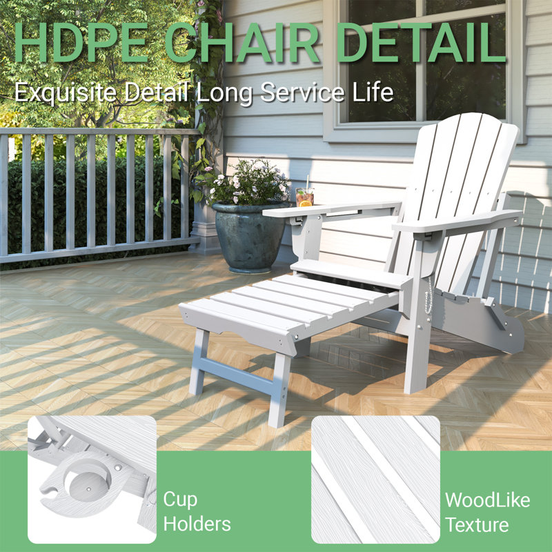 Dareona Pakkdiarie Folding Adirondack Chair with Cup Holder,HDPE Outdoor Chair with Comfort Ergonomic Seat for Patios,Lawn,Garden, Backyard Use