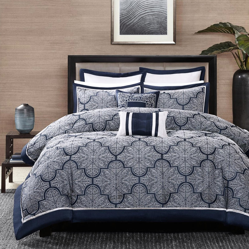 Édredon pour très grand lit 8 pièces bleu marine - style gracieux pour plus de confort