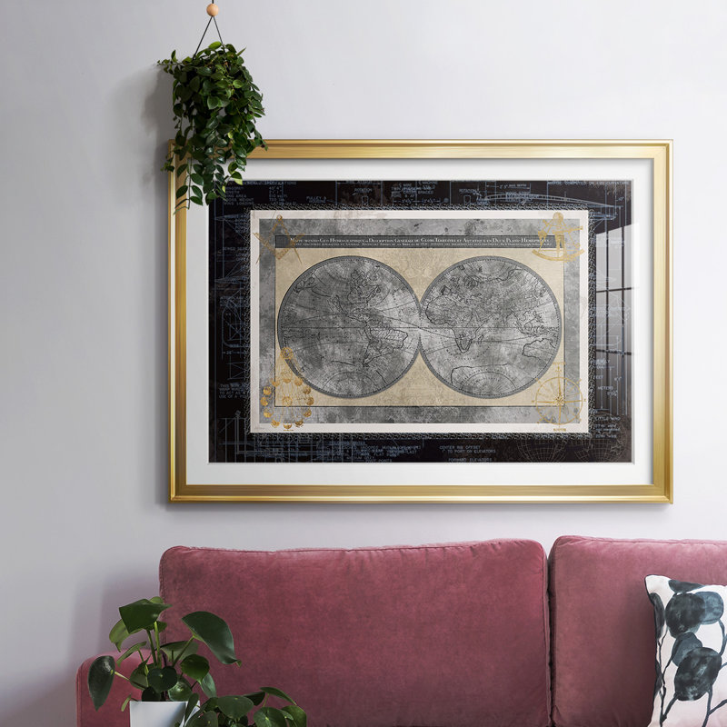 " Night World Blueprint ", Gold, 15" H x 21" W x 1.5" D