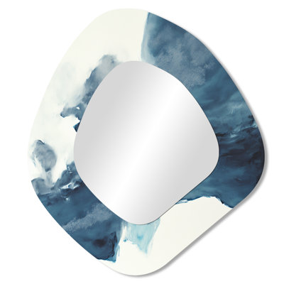 Dahlgren Sapphire Blue Nebula III - Liquid Ink Unique Shape Mirror, Blue Freeform Unique Wall Mirror, Printed Metal Art