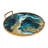 Round Mirrored Tray with Blue & Gold Artistic Pattern