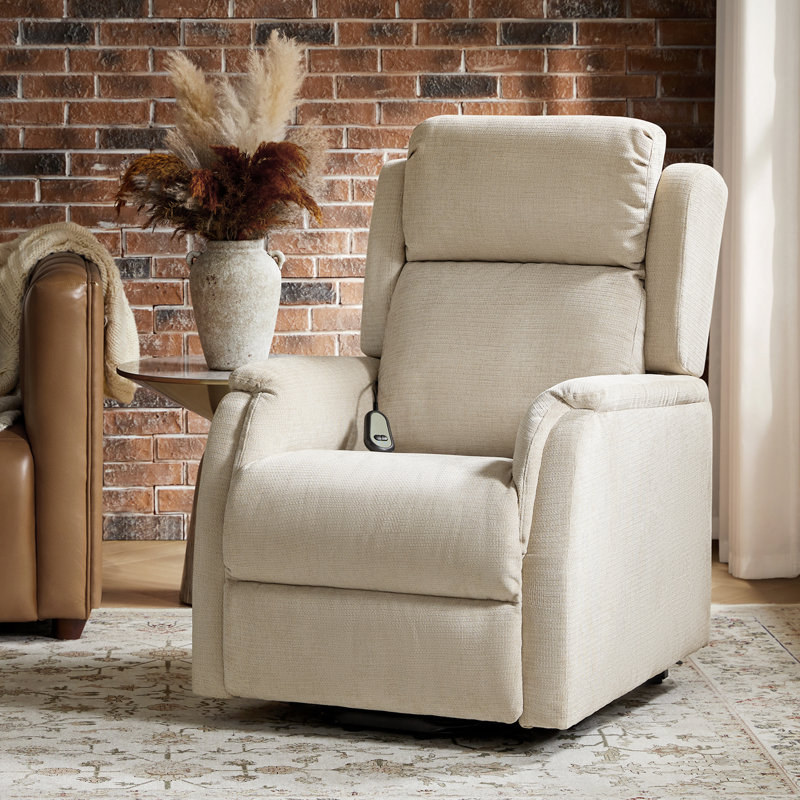 Aleeta 28.3" W Polyester Lift Assist Power Recliner with Side Pocket, Beige