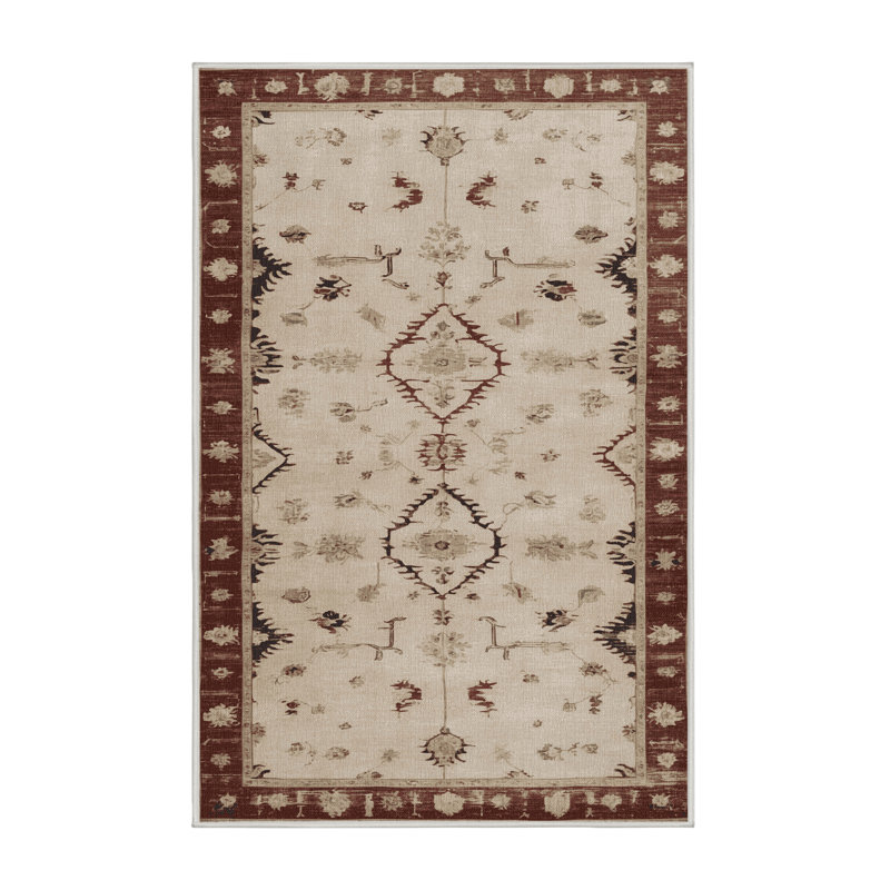Tapis beige surteint lavable à la machine, Rectangle 7 pi x 9 pi