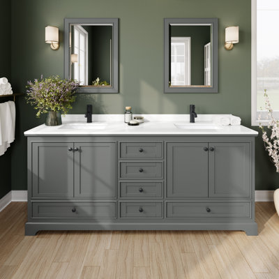 Ensemble de meuble-lavabo double autoportant 80 po avec plateau en quartz Deborah