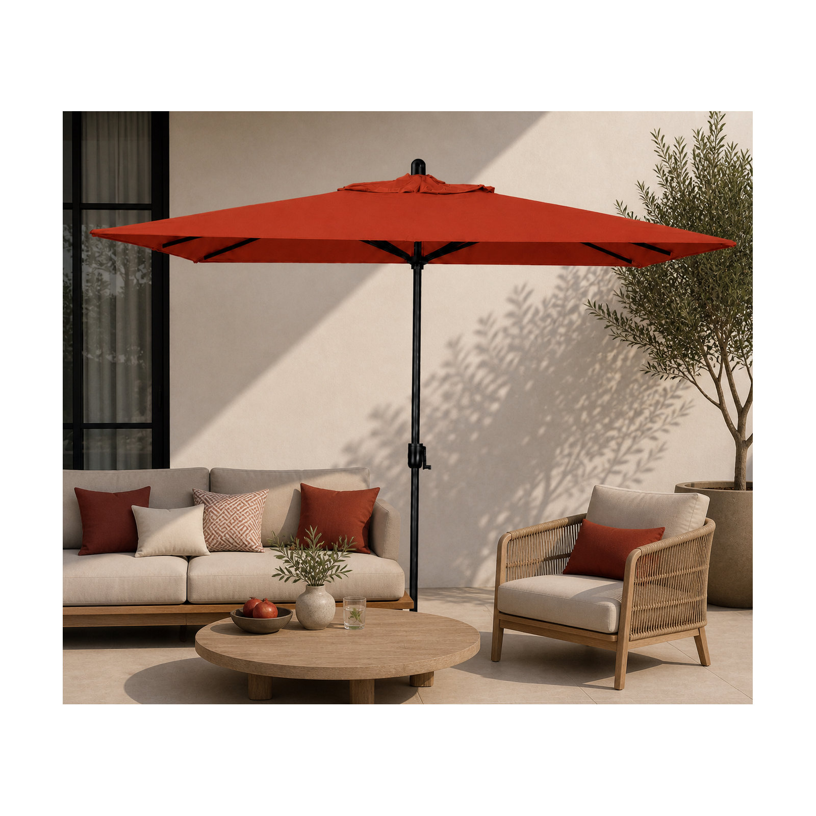 Olivier 116.7'' Outdoor Umbrella, Black Sapphire, Canvas Terracotta Sunbrella® Canvas
