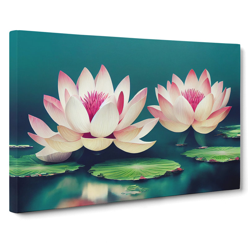 Enigmatic Lotus Flowers - Wrapped Canvas Print, 40cm H x 60cm W x 3cm D