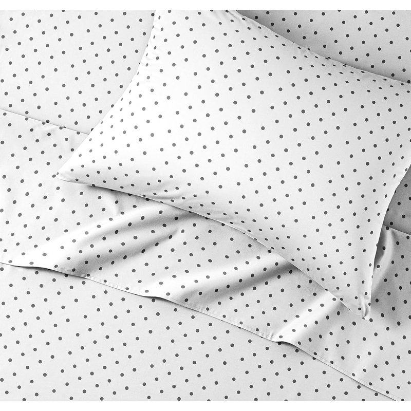 Kids Sheet Set, Soft Microfiber Bedding, Cozy & Breathable, Wrinkle Free Easy Care Bed Sheets, Polka Dots Black 