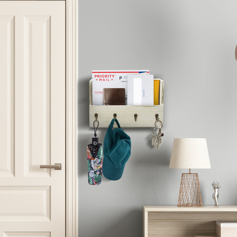 Gray Distressed Wood Wall-Mounted Mail and Key Organizer