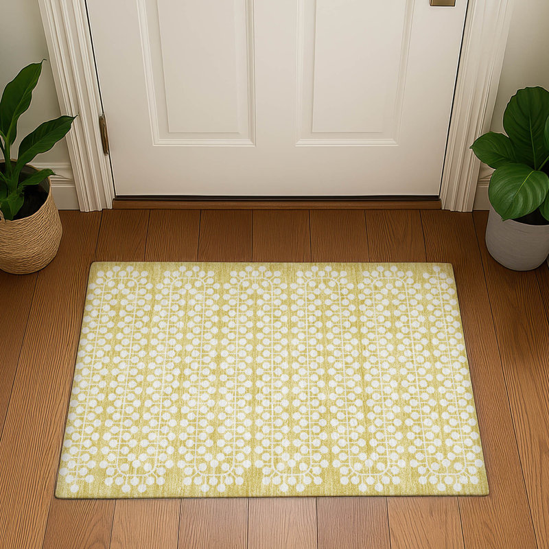 Premium Machine Washable Mayfield AMF2247 Geometric Rug, Gold, 1'8" x 2'6"