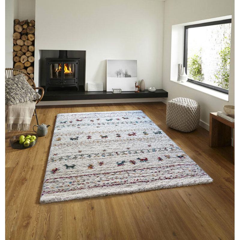 Ambarvale Ethnic Shaggy Cream Rug, Rectangle 120 x 170cm