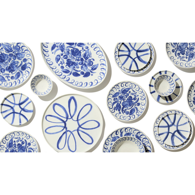 Amalfi Pasta Bowl - Pink - 9.1", White, Blue